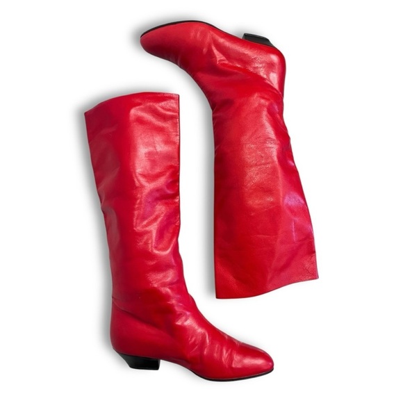 Vintage d’Rossana by Charna Cherry Red Italian Leather Slouch Boots Sz 5.5 - Picture 1 of 12